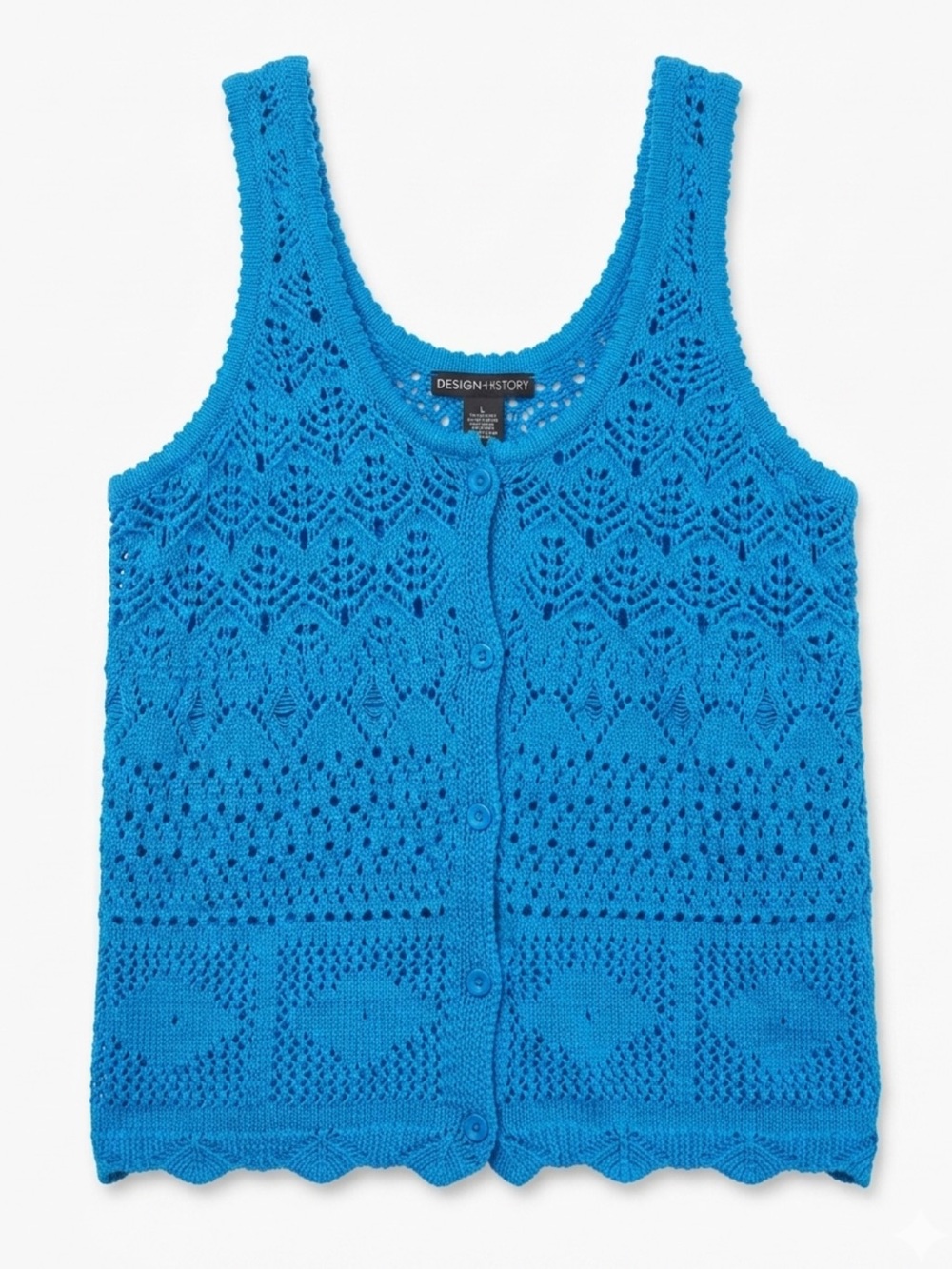Design History Bright Blue Openwork Knit Button Front Tank